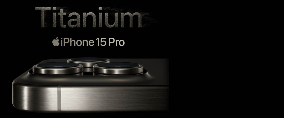 iPhone 15 Pro product image with logo and Titanium wording above