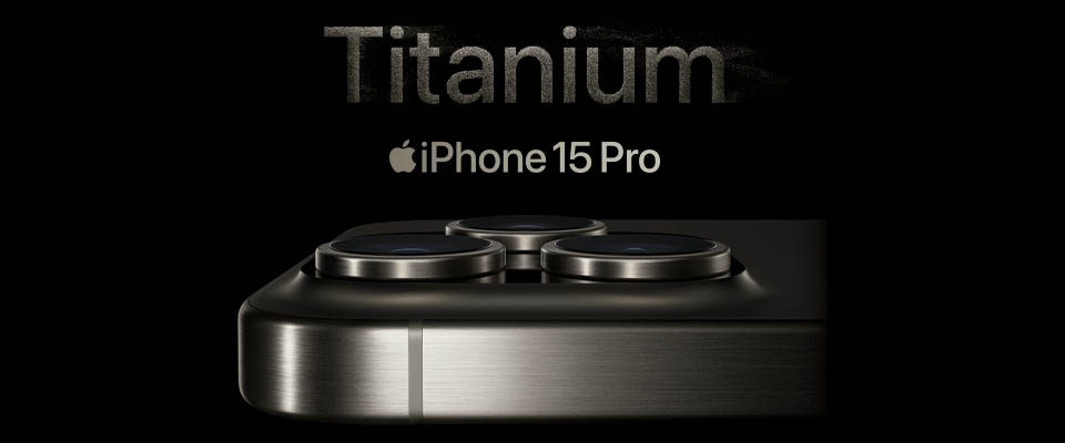 iPhone 15 Pro product image with logo and Titanium wording above